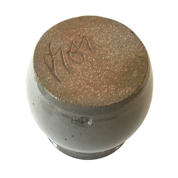 Artisan Salt Glaze Honey Jar Signed Studio Pottery Blue Cobalt Cottagecore Decor - Picture 9 of 11